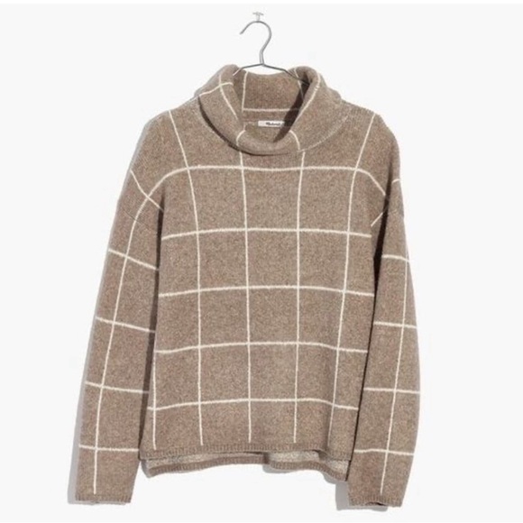 Madewell | Windowpane Wool Blend Neutral Turtleneck Sweater - Picture 9 of 14